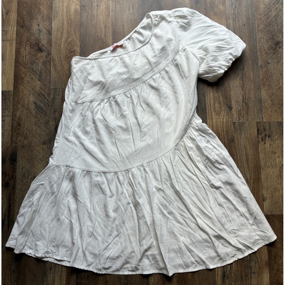 Kirundo One Shoulder puff sleeve Mini Dress White tiered off shoulder Small